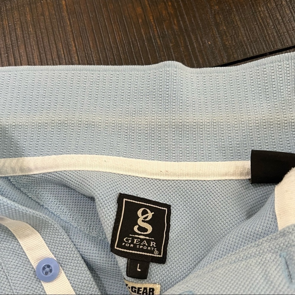 POWDER blue Pebble Beach 1919 polo golf shirt, large, gear for sports, buttons - Picture 10 of 11